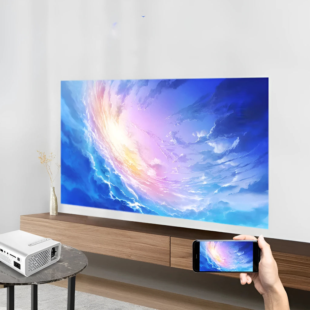 YG530 mini mobile phone projector in black or white colour with wireless connectivity for same-screen projection