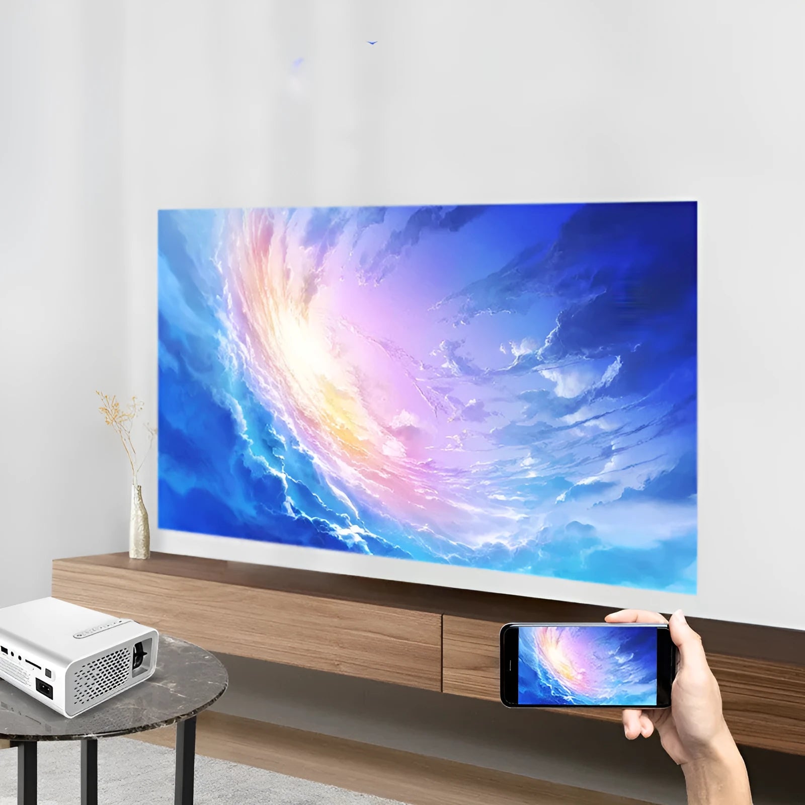YG530 mini mobile phone projector in black or white colour with wireless connectivity for same-screen projection