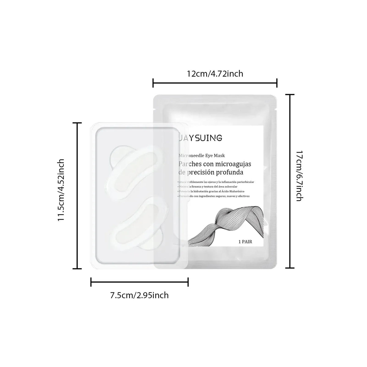 Single pair of micro needle eye mask patches for skincare application.