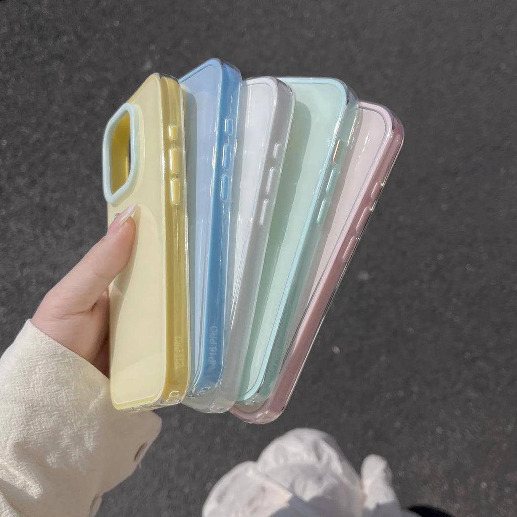Simple solid colour jelly TPU phone case for iPhone 11 to 16 Pro Max in blue
