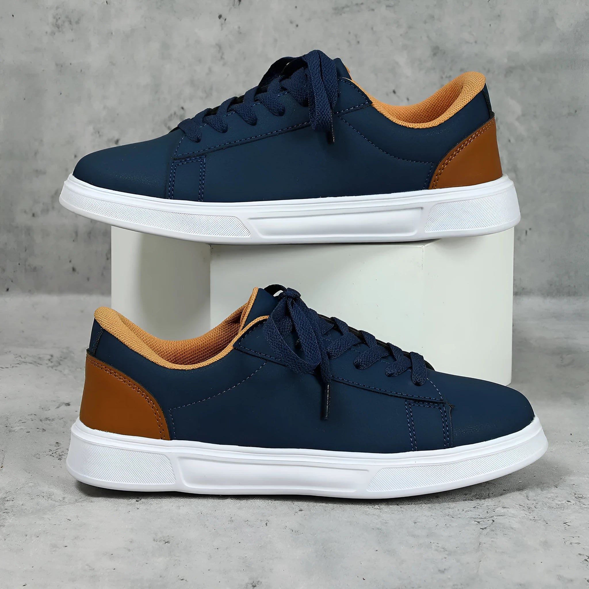 Women's platform skateboard sneaker in beige brown with cross strap and round toe design