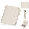 Compact pink PU leather women's wallet with card slots and a zipper coin purse, shown with dimensions 12×10 cm.
