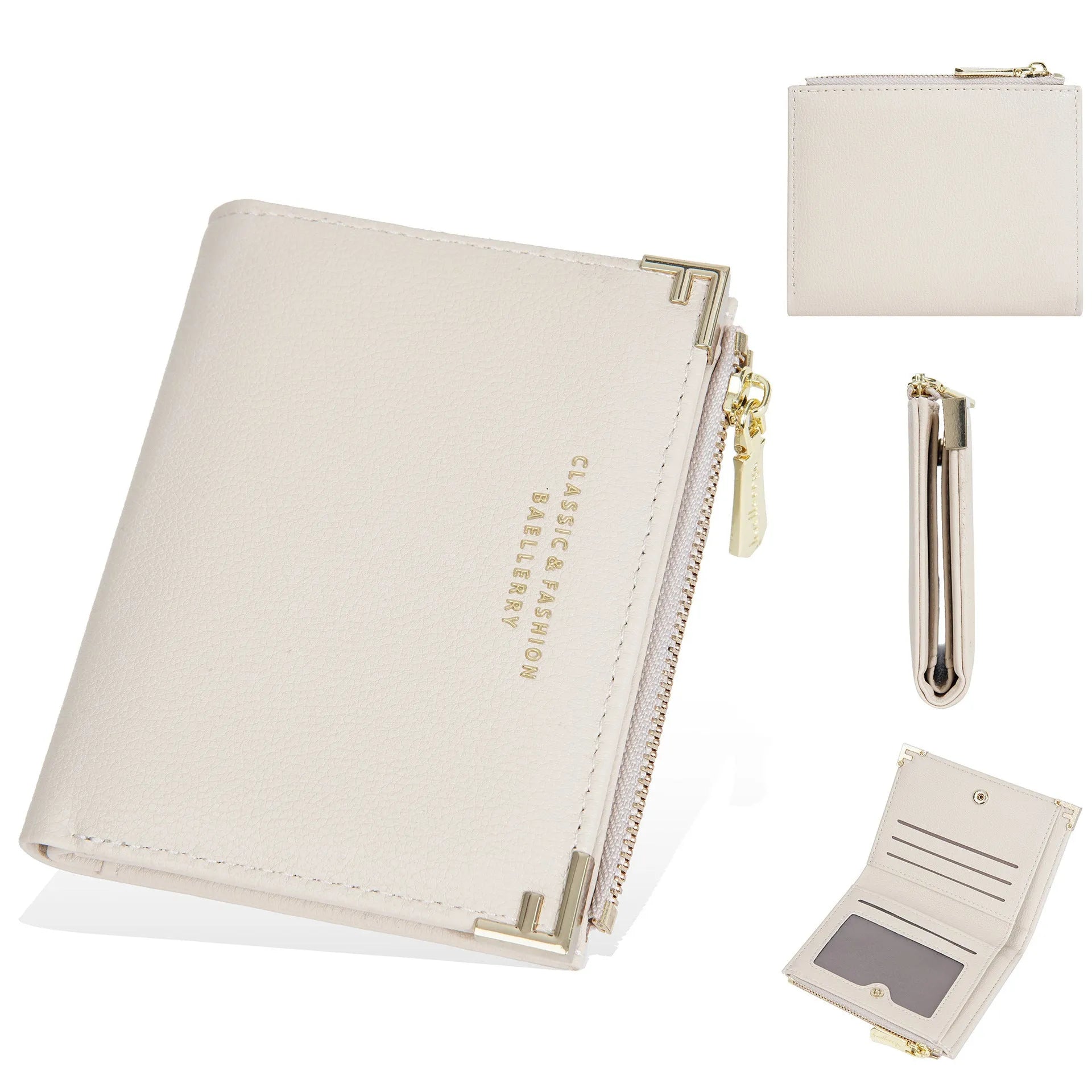 Compact pink PU leather women's wallet with card slots and a zipper coin purse, shown with dimensions 12×10 cm.