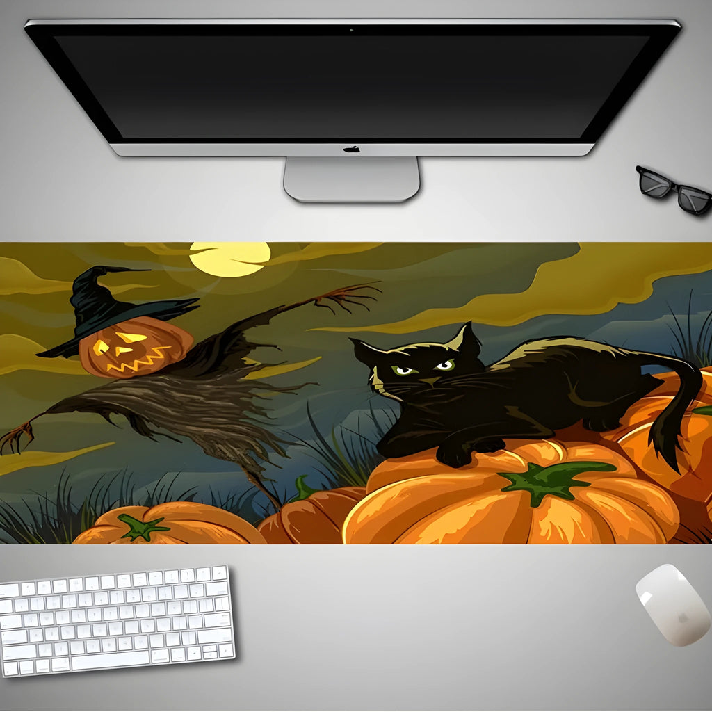 Oversized Halloween mouse pad with spooky design on rubber cloth material