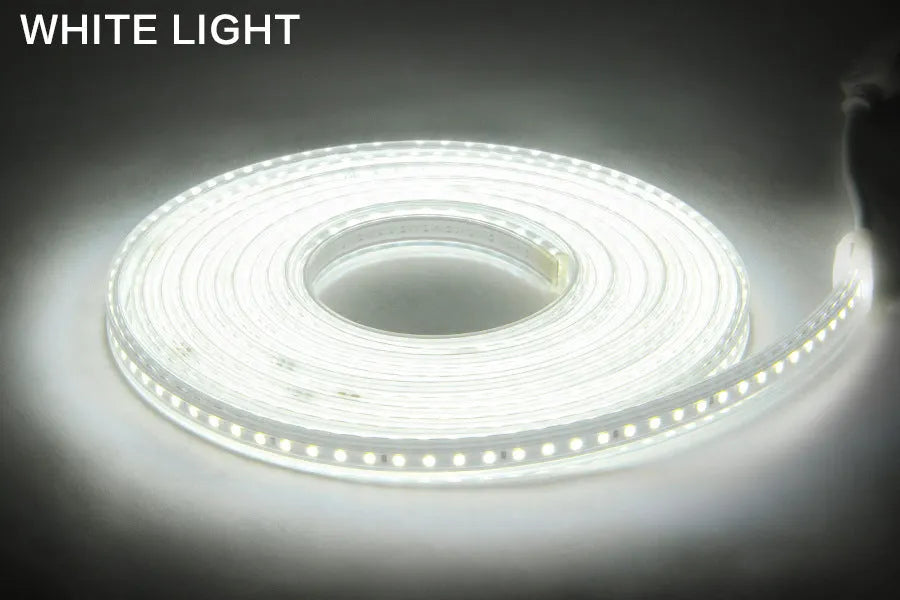 220V LED strip light with 120 LEDs per metre, waterproof, white light, 13mm width, EU plug