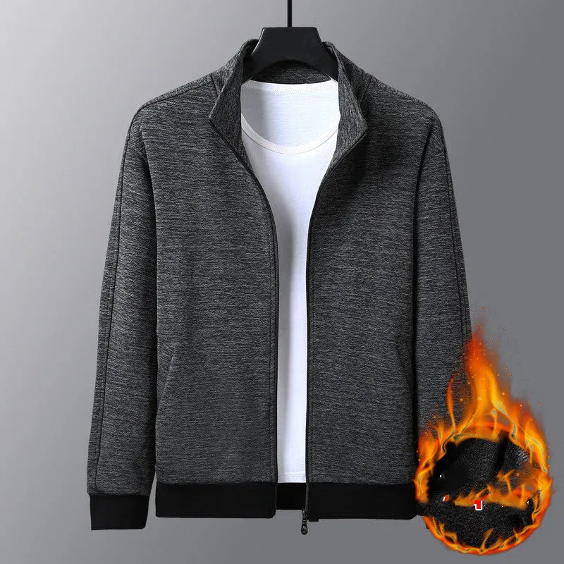 Men's black athletic fit casual jacket with a standing collar and front zip.