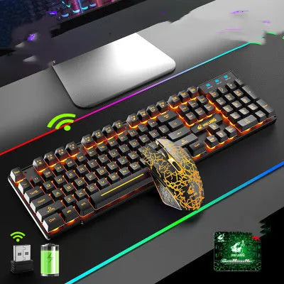 T3 wireless keyboard and mouse set with backlit keys in black or white, showing rainbow or orange lighting.