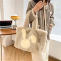 Cartoon rabbit ears plush tote bag in solid colours with shoulder strap