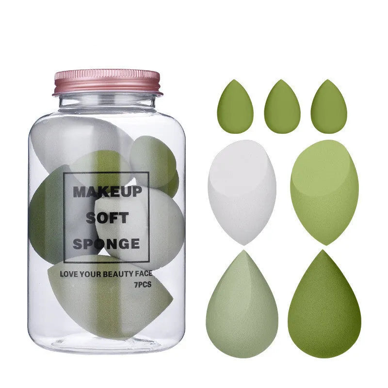 Drift Bottle boxed beauty egg 7 cans powder-free water-soft makeup sponges in taro purple, strawberry pink, mango yellow, and avocado green