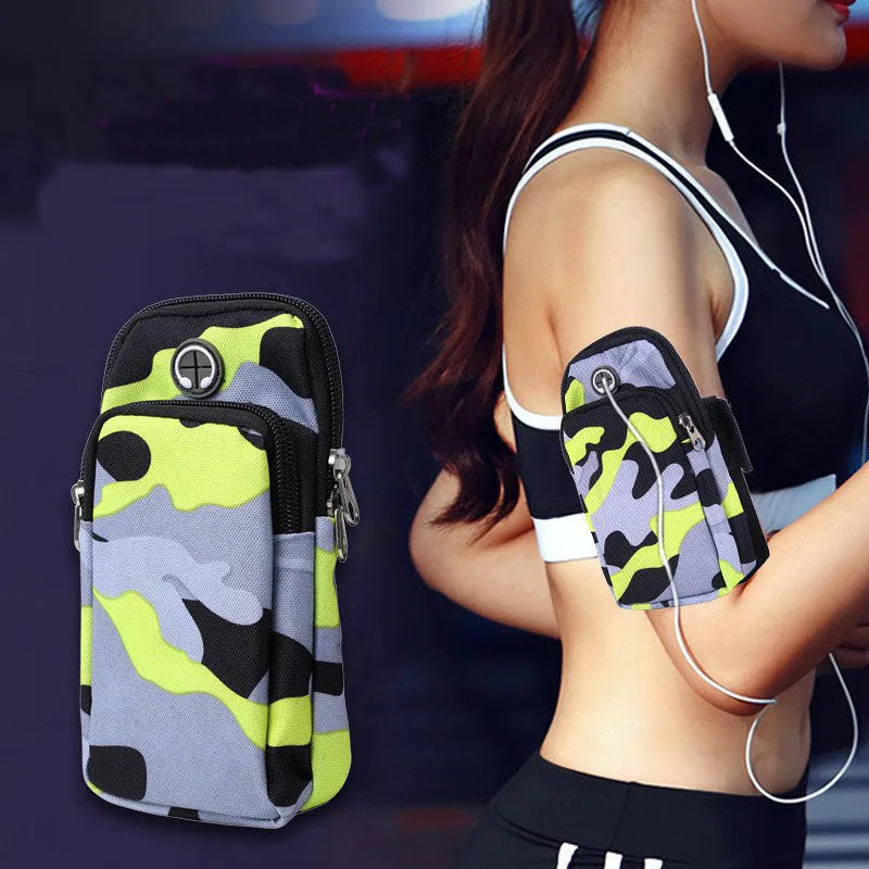 Camouflage water repellent running wrist bag for mobile phone with adjustable arm strap in seven colours