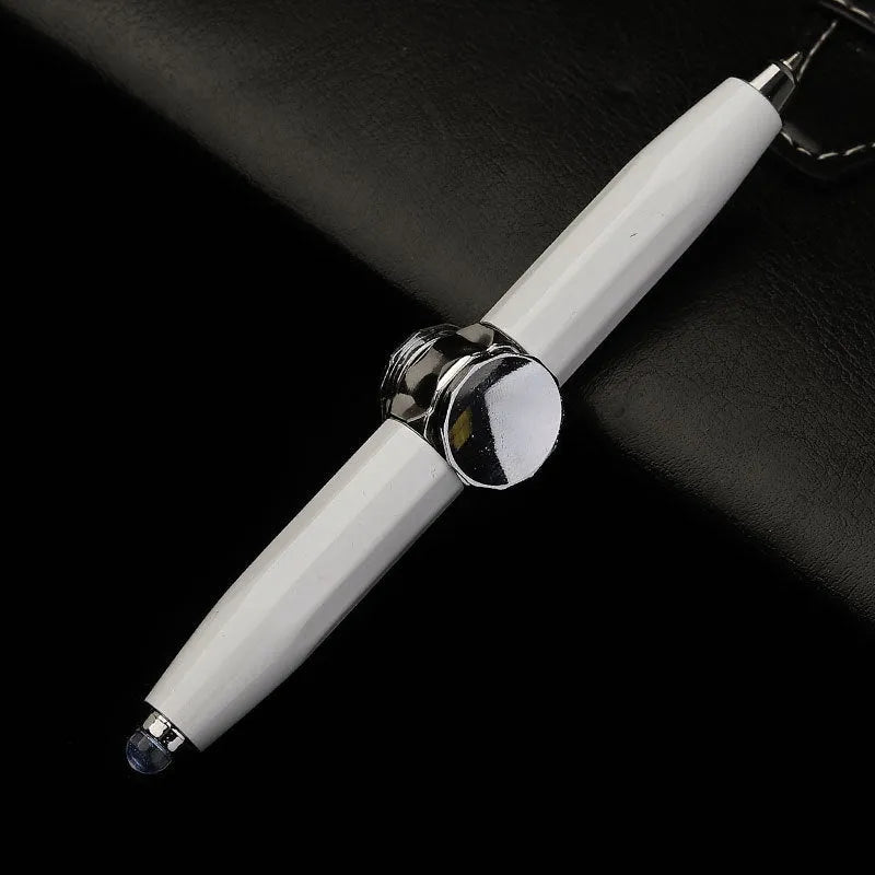 Metal gyro ballpoint pen with a spinning top, shown with multiple ink colour options.