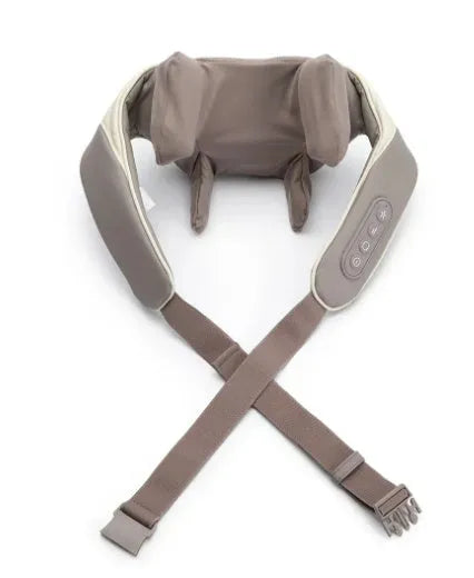Milky white rechargeable shoulder and neck kneading massager with infrared physiotherapy
