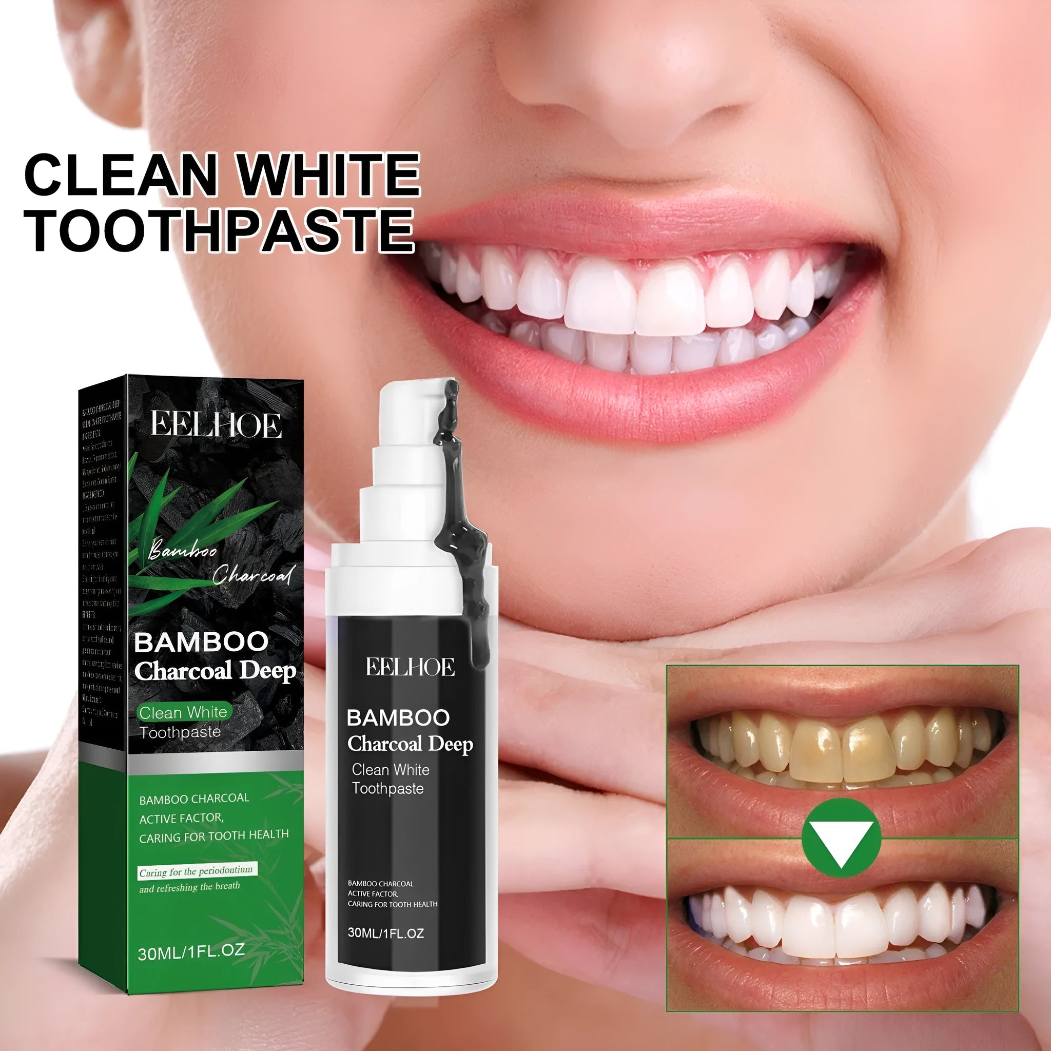 30ml bamboo charcoal toothpaste tube for teeth whitening and stain removal