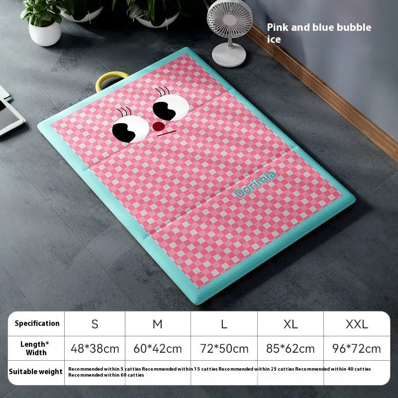 Pink plaid summer cooling pad for cats and dogs made from ice silk waterproof artificial leather