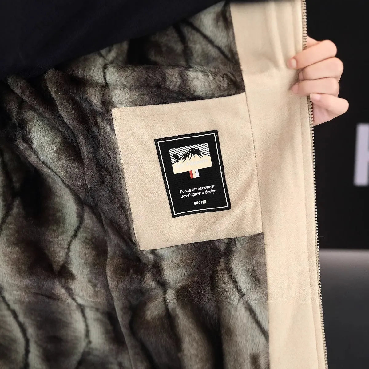Men's casual polo collar jacket in cotton viscose blend, khaki colour with side seam pockets