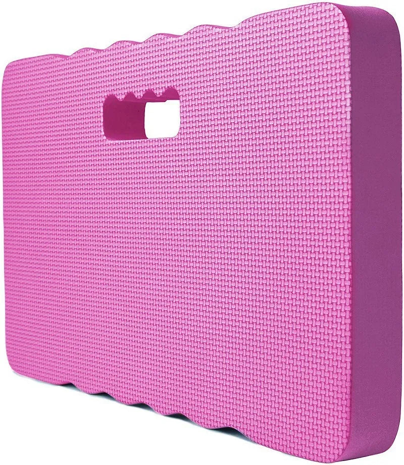 EVA foam garden kneeler cushion mat in blue, showing dimensions for kneeling comfort.