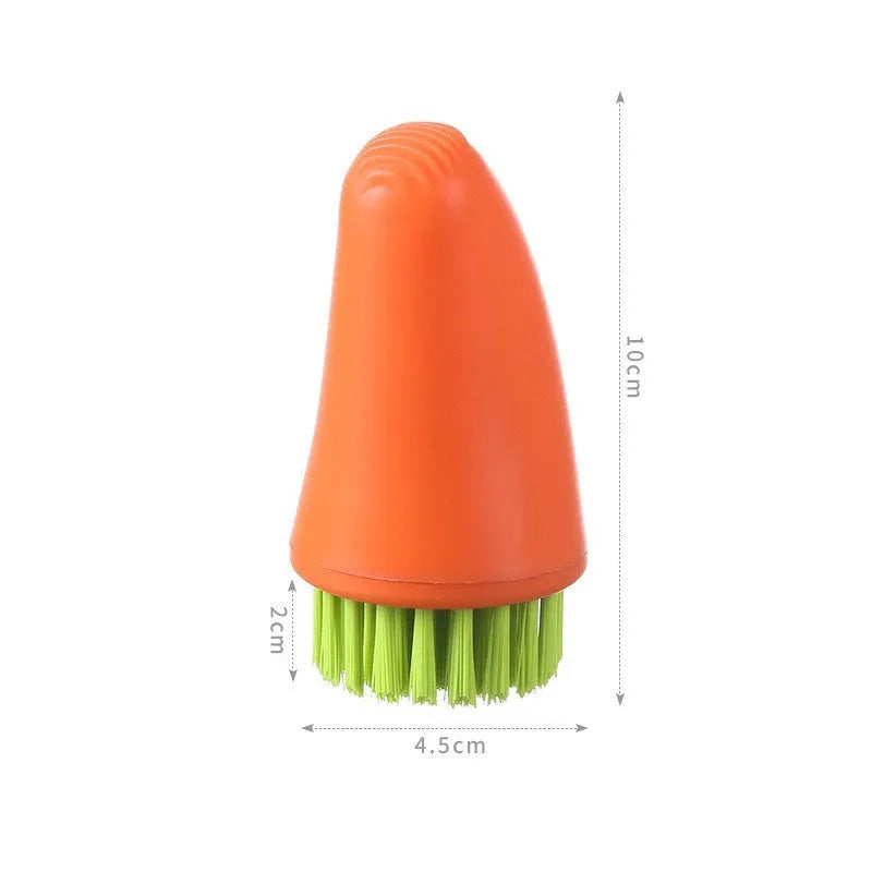 Carrot-shaped nylon cleaning brush in orange and white colours for kitchen vegetable washing