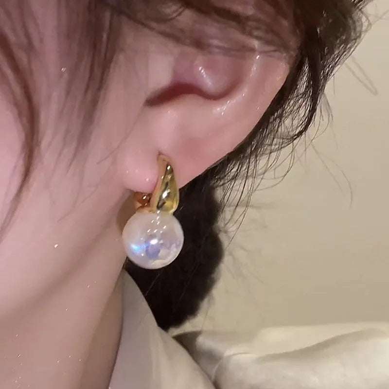 Mermaid pearl earrings for women, clip-on style, 14K gold plated copper, U-shaped, white colour