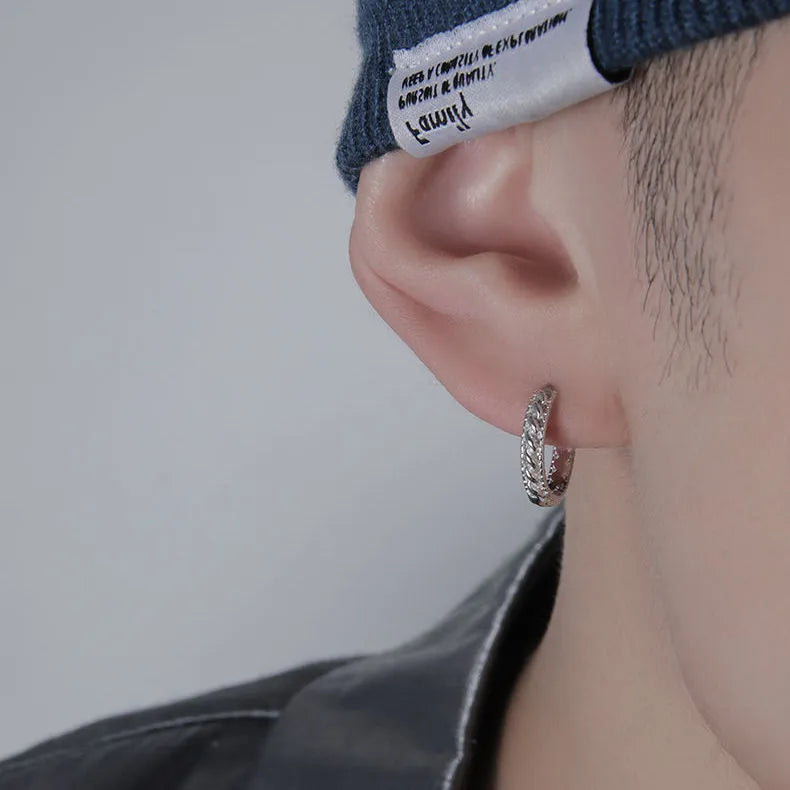 Men's silver geometric copper earrings in 10mm and 14mm sizes for hip hop style.