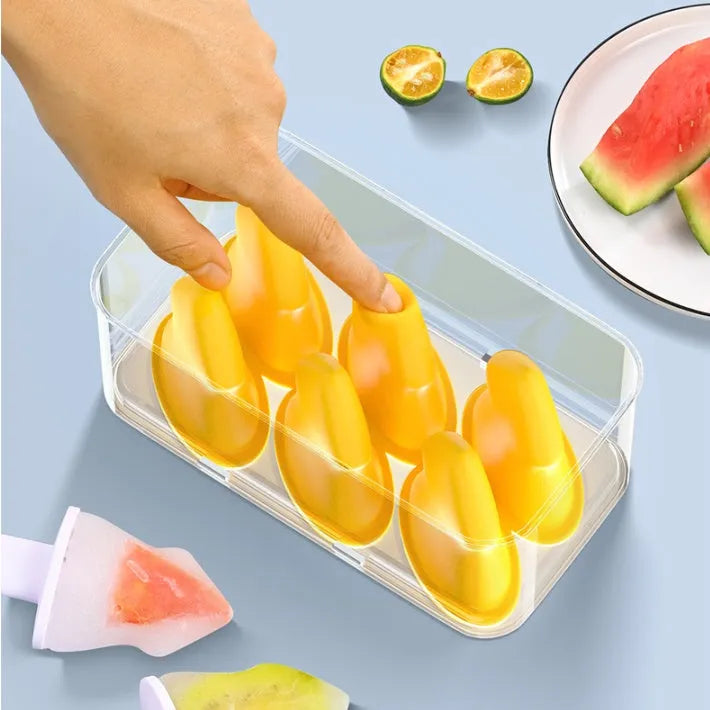 Homemade ice cream popsicle box silicone cube mold in green and yellow, 7.5x9.5x7.5cm