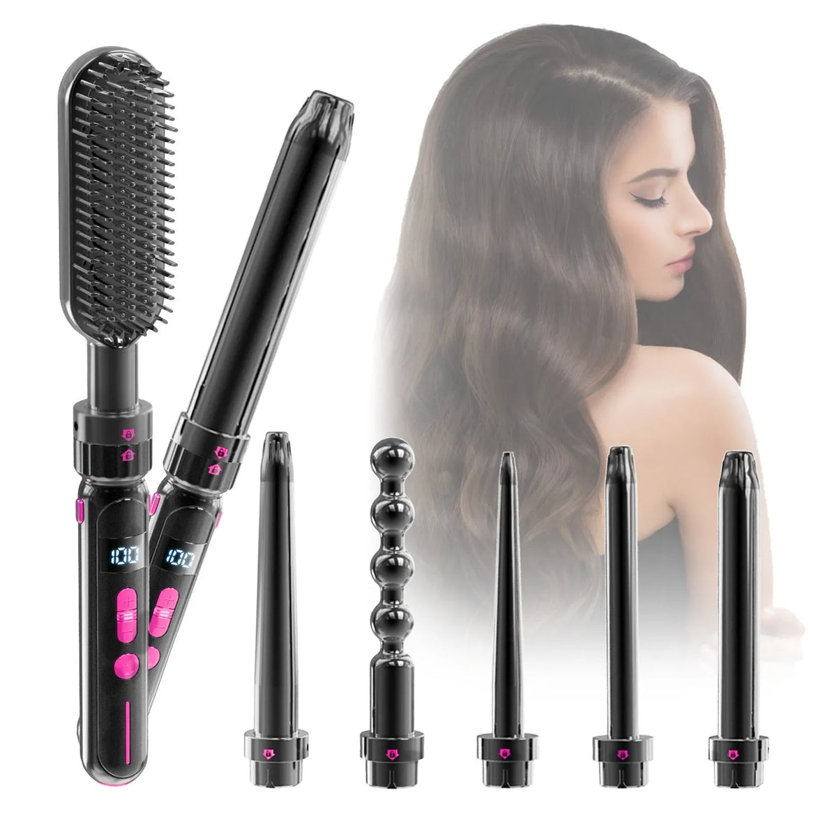 Black ceramic curly hair sticks, dual roll and straight styling tool, 21mm-30mm thermal conductor, wired AC power