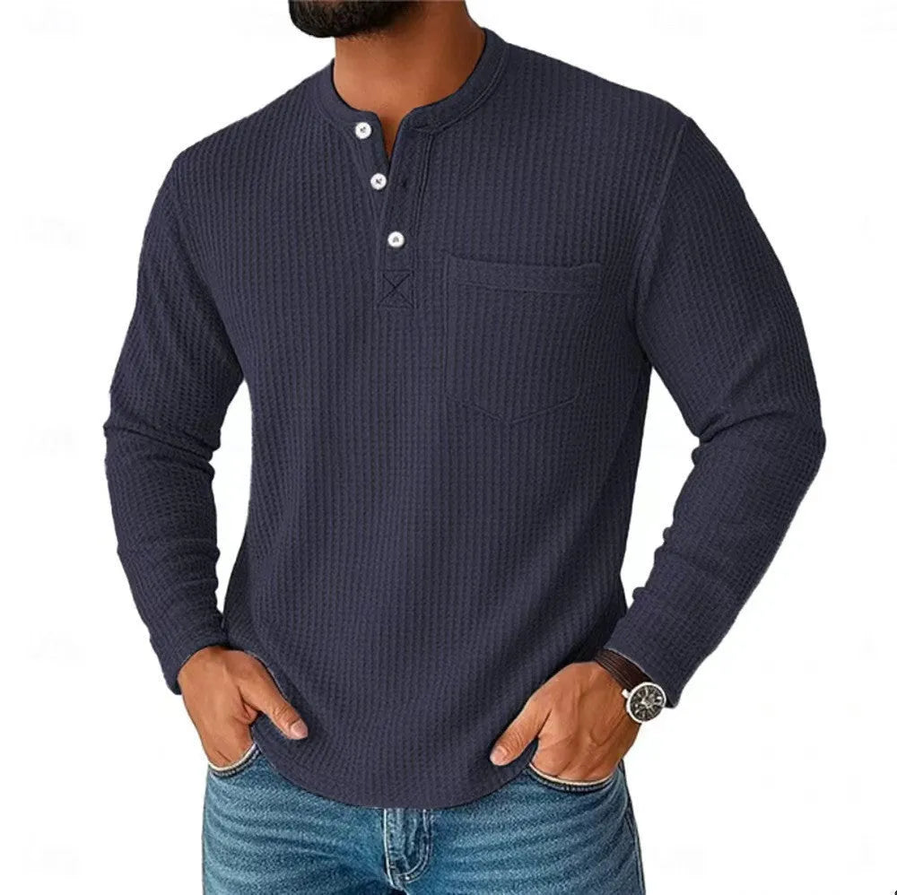 Men's long sleeve Henley shirt casual jacket with collar button front in light gray colour