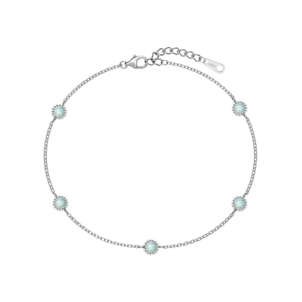 S925 sterling silver geometric round link opal bracelet for women, simple Japanese Korean style, multiple colour options