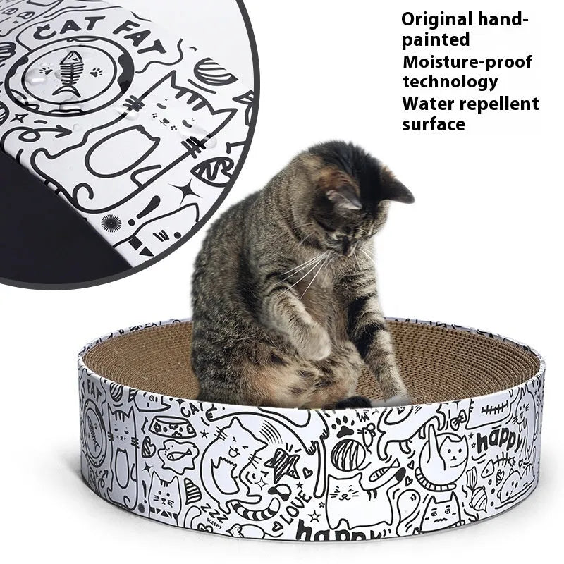 Extra large round white corrugated paper cat scratching board nest with 42x42x10cm dimensions