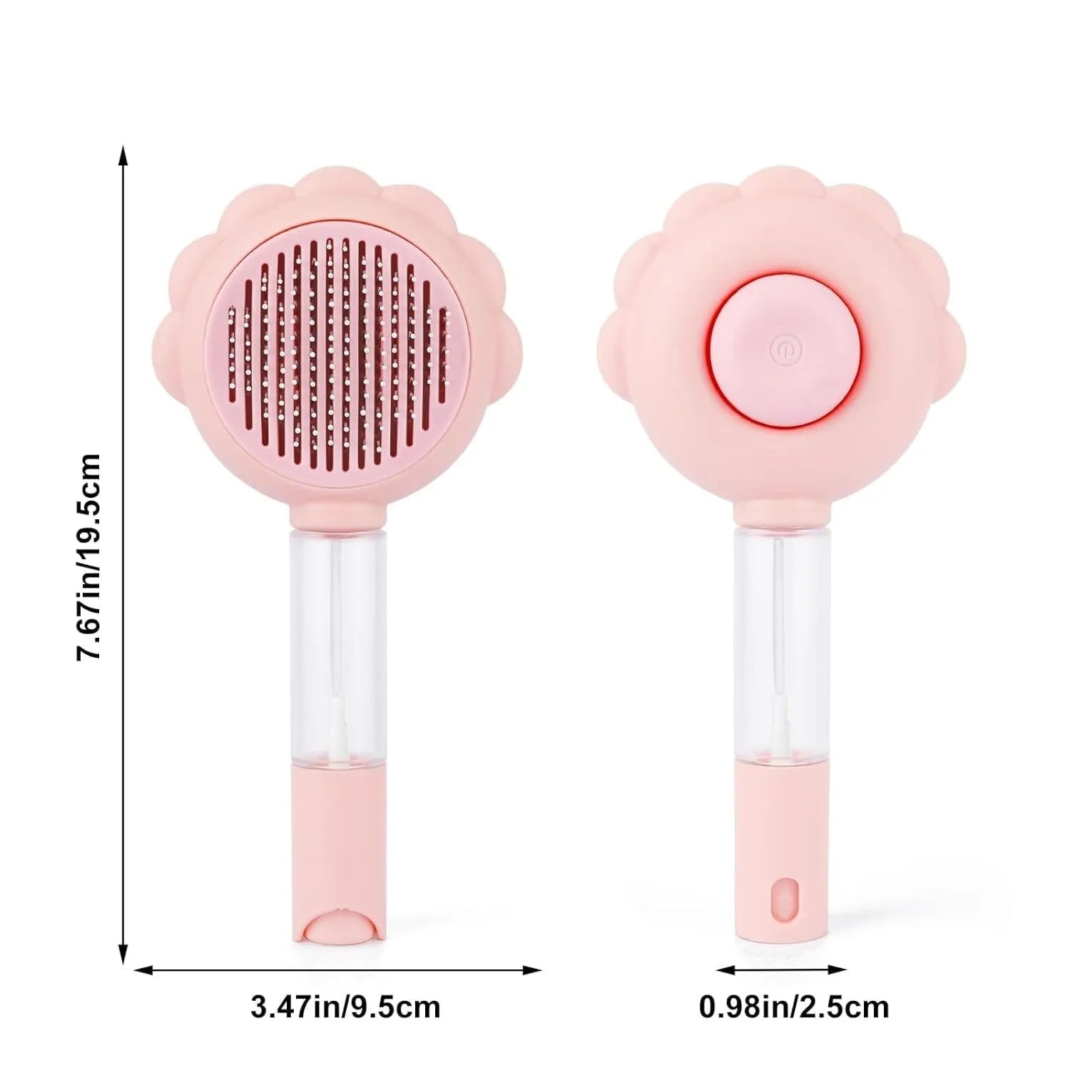 Grey spray cat brush with release button for grooming pets and removing loose hair.