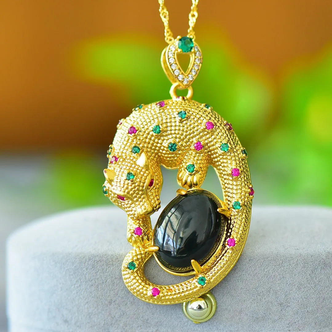 Flat natural grey Hetian jade pendant with copper inlay on a necklace chain, modern minimalist style.