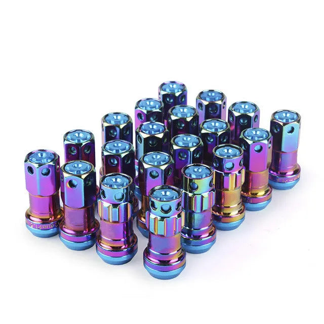 Aluminium alloy wheel hub nut with flat head design in selected colour option