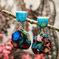 Emperor stone geometric retro ethnic style stud earrings for women, one pair, natural stone finish
