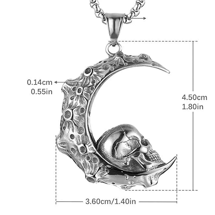 Men's stainless steel skull necklace with silver electroplated finish showing six pendant design options