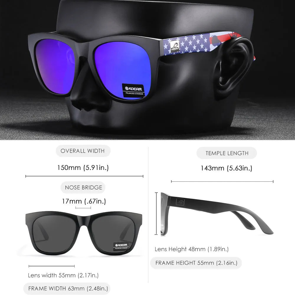 Polarised TAC lens sunglasses with a PC frame for outdoor activities, shown in one of five available colours.
