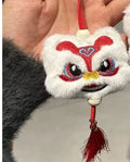 Blue Chinese style plush lion keychain ornament with star stone details and tassel