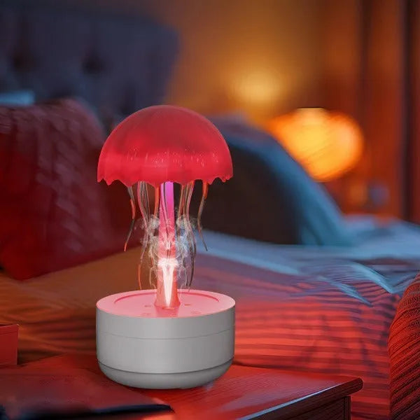 White jellyfish design humidifier and essential oil diffuser with colourful LED night light illumination