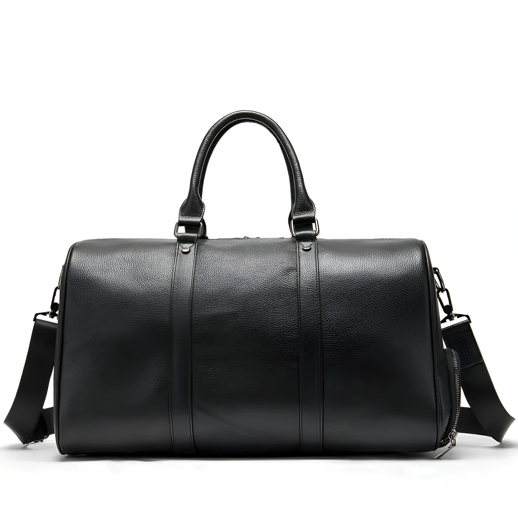 Men's large black leather tote bag with single shoulder strap