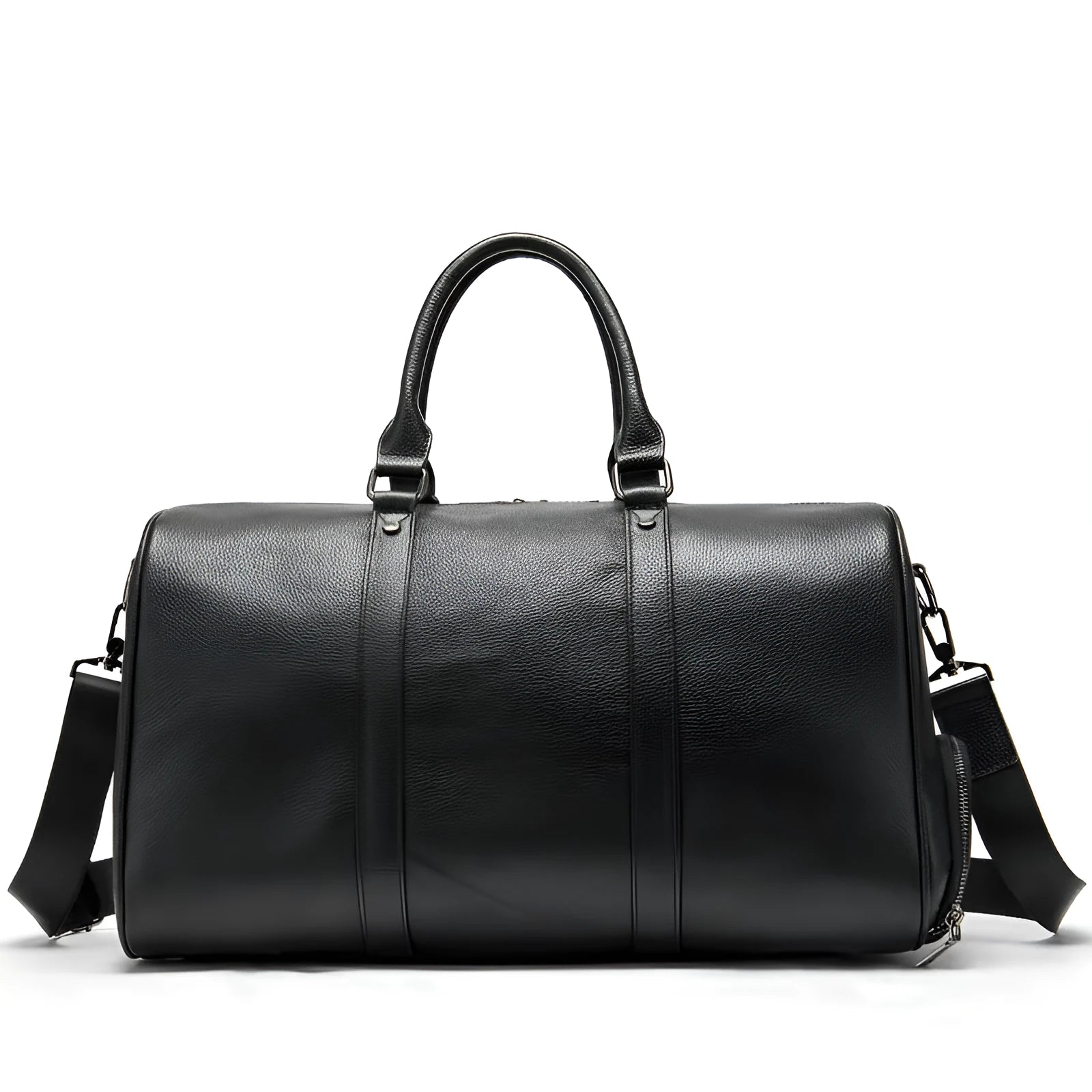 Men's large black leather tote bag with single shoulder strap