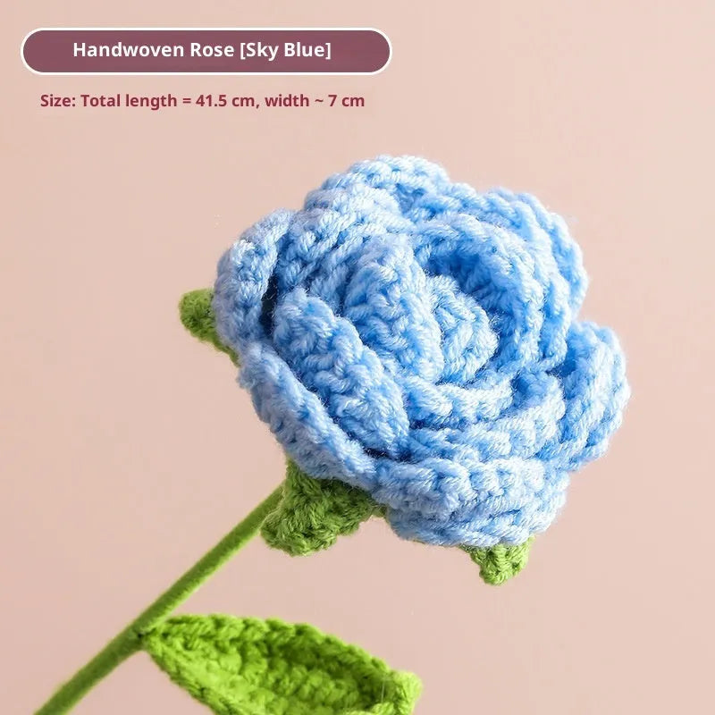 Hand-woven yarn artificial rose bouquet in gradient pink colour for wedding decoration