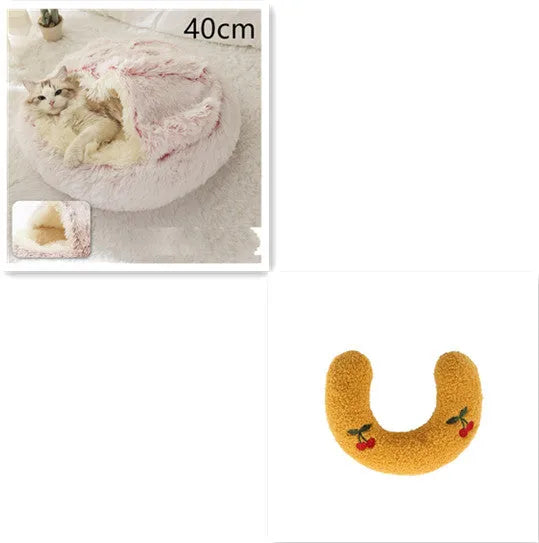 Round plush pet bed in brown for cats and small dogs, size 40cm
