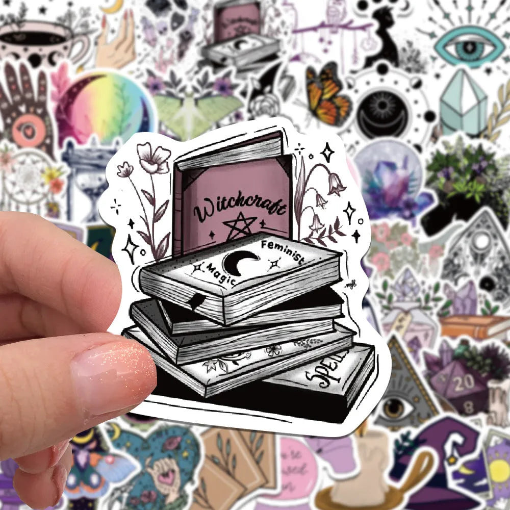 Bohemian wizard graffiti stickers, 50-sheet pack, PVC matte film, 5-7cm retro style in three colour options.