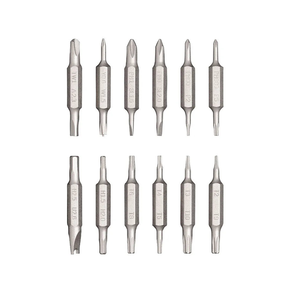 24-in-1 electronics repair screwdriver set in green, red, or black with bits stored in handle