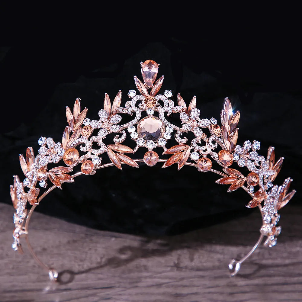 Bridal headdress crown in gold and blue with red white blue crystals on alloy base