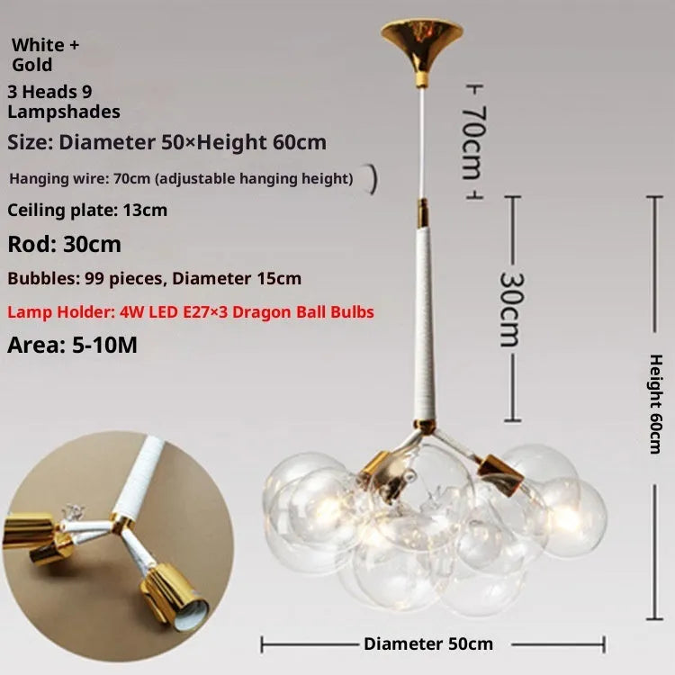 Nordic glass chandelier with 4 arms in black gold finish, warm light, for children's room ceiling