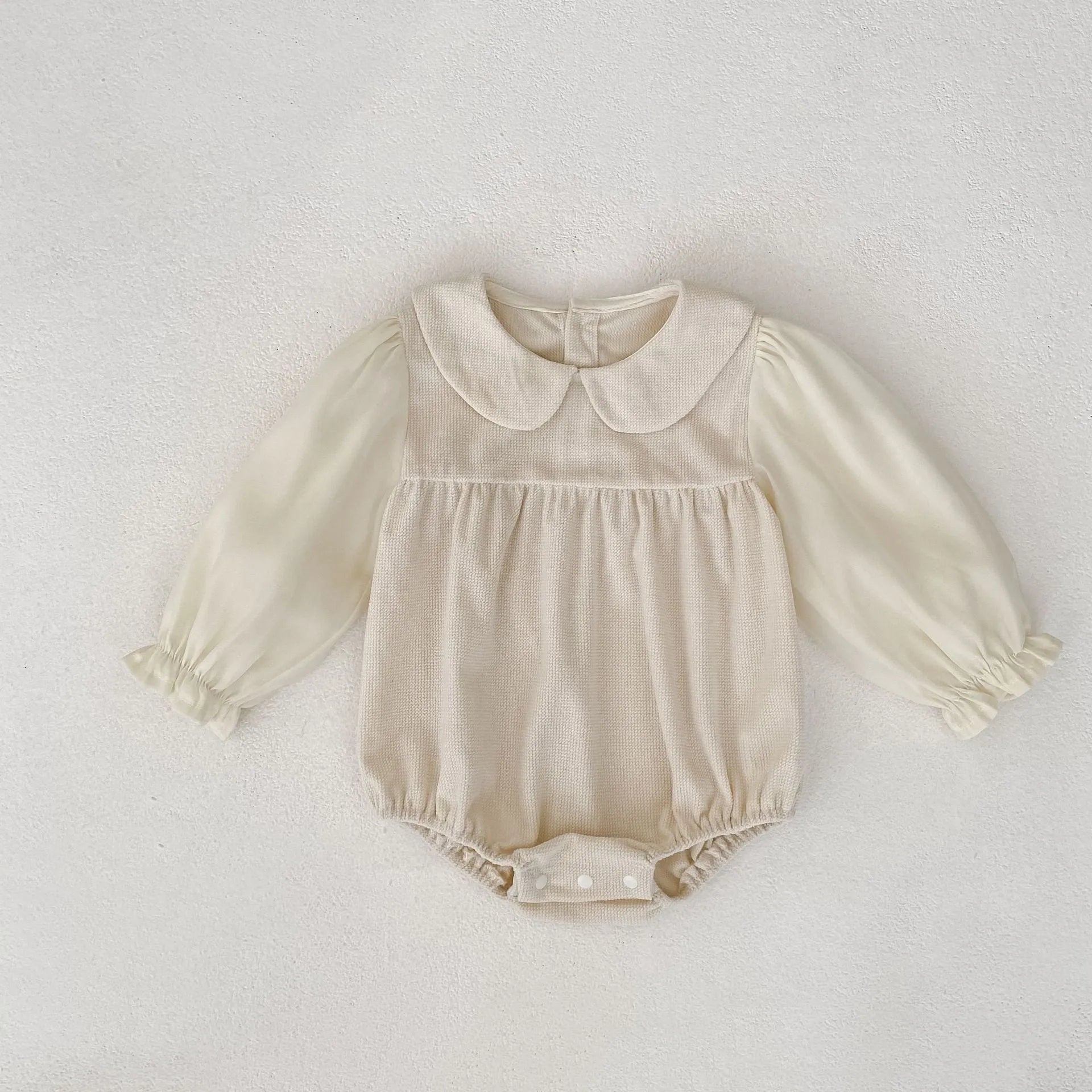 Baby girls corduroy doll collar long sleeve bottom-covering rompers jumpsuit in apricot or black