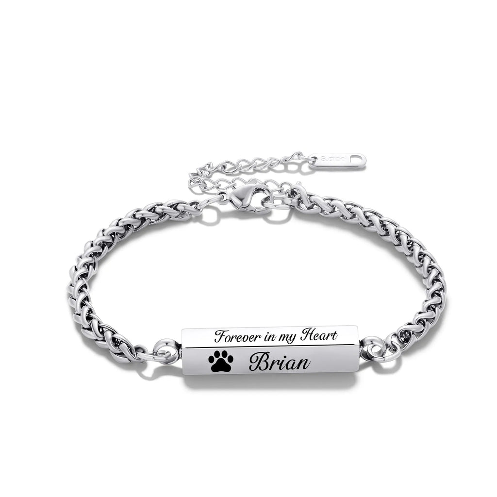 Unisex titanium steel rectangular column bracelet in silver, gold or black, 6mm x 30mm centre with 18cm band and 5cm tail chain.