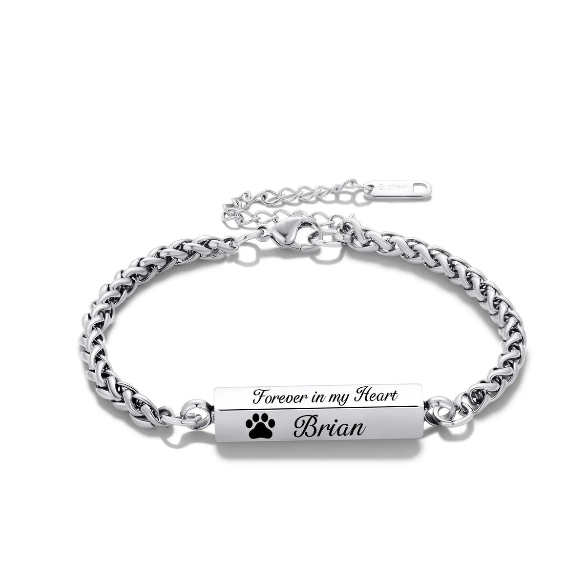Unisex titanium steel rectangular column bracelet in silver, gold or black, 6mm x 30mm centre with 18cm band and 5cm tail chain.