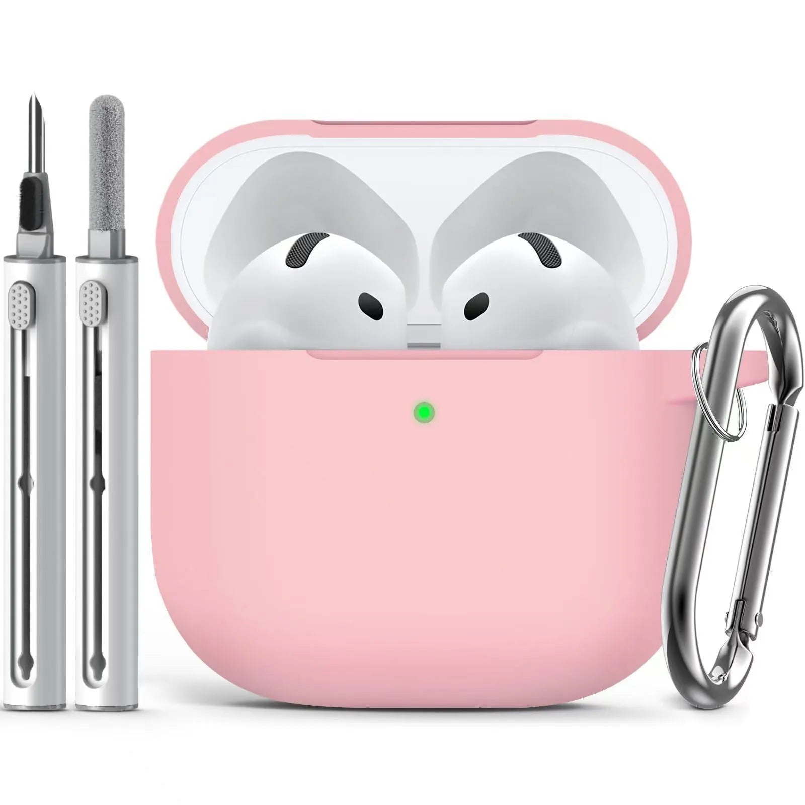 Set of silicone protective cover and cleaning pen for Airpods, embossed texture, black silicone case, white cleaning pen