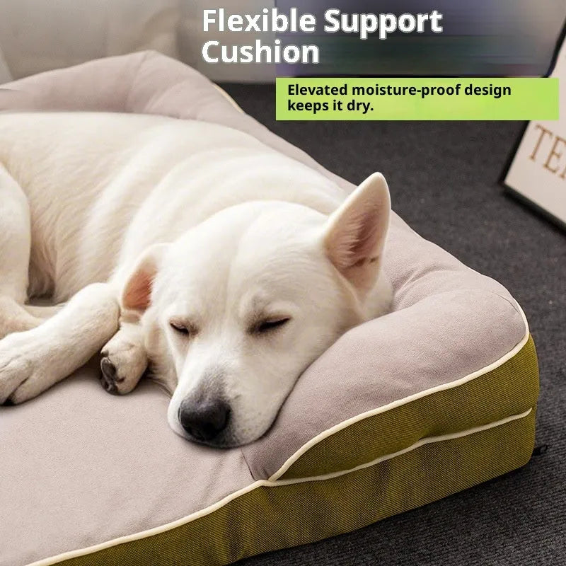 Four Seasons removable washable dog pet bed in green cloth, available in sizes S to 2XL for kennels