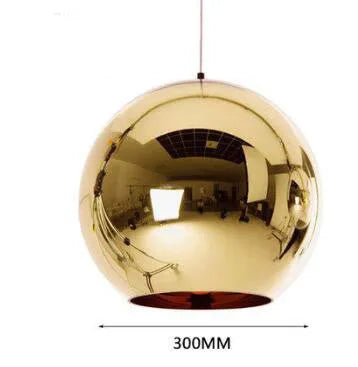 Round electroplated mirror glass chandelier with iron body and LED light, single head, in gold finish